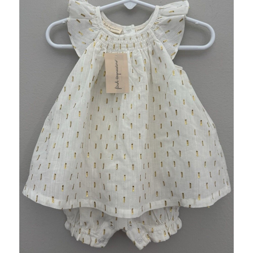 First Impressions Baby Girl 3/6M Cream/Gold One Piece